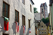 Europe, germany, bavaria, fussen, flag, flags, world cup, window, windows, architecture.