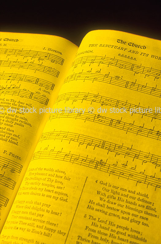 stock photo image: Book, books, paper, hymn, hymns, hymn book, hymn books, paper, song, songs, music, musical note, musical notes, note, notes, musical, religion, religious.