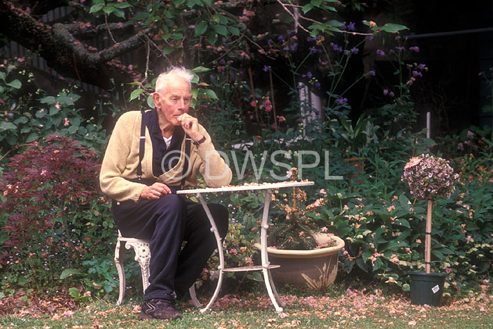 A ROYALTY FREE IMAGE OF: ELDERLY MAN SITTING IN THE GARDEN