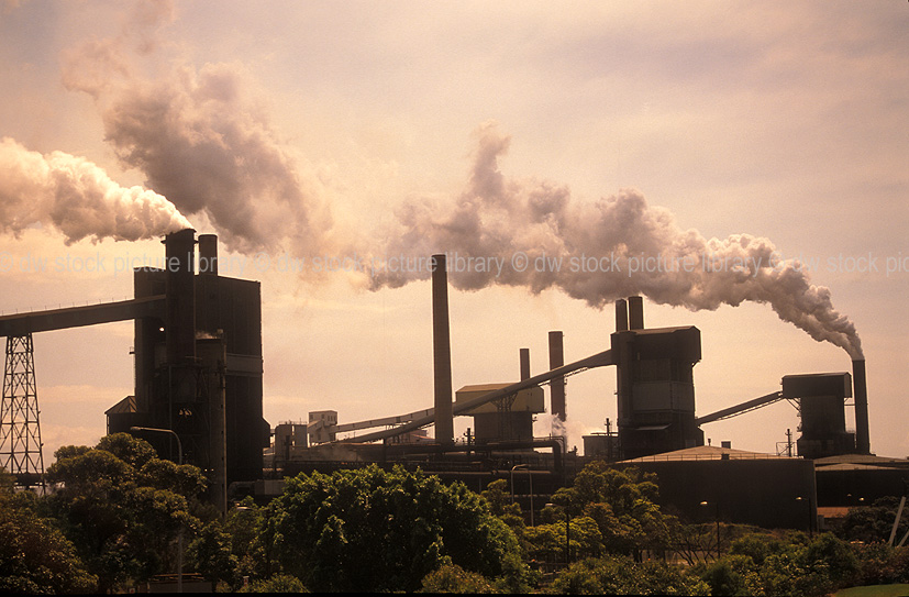 stock photo image: Environmental, pollution, factories, chimney, coal, chimneys, factory, Port kembla, wollongong, air pollution, australia, smoke, smoking, airpollution, air pollution, air.