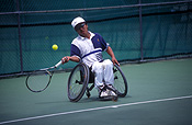 Australia, Sport pictures, Sports, swing, swings, tennis, tennis game, tennis games, outdoors, leisure, tennis racquet, tennis racquets, racquet, racquets, ball, balls, tennis ball, tennis balls, court, courts, tennis court, tennis courts, man, men, male, males, handicapped, handicapped people, people, handicapped man, handicapped men, paraplegic, paraplegics, wheelchair, wheelchairs, australia, outdoors, disabled, disability, disabilities, disabled people, disabled sports.