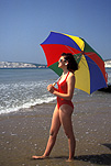 People, woman, women, female, females, umbrella, beach, beaches, sand, shoreline, shorelines, seashore, seashores, umbrellas, outdoors, Australia, Sport pictures, Sports, balloon images, hot air balloons