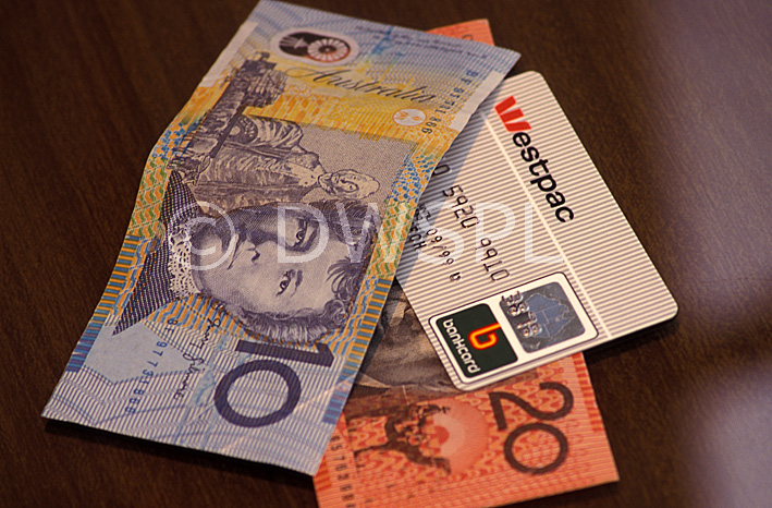 stock photo image: Cash, money, bank note, bank notes, australian bank note, australian bank notes, Australian money, dollar, dollars, ten dollars, twenty dollars, currency, Australian currency, tender, legal tender, Australian tender, credit card, credit cards, plastic money, bankcard, bankcards, bank card, bank cards, credit, business, Westpac, Westpac bank, Westpac bankcard, Westpac bankcards, ten dollars, 10 dollars, twenty dollars, 20 dollars, australia, australian, bank note, bank notes.