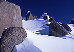 Australia, New South Wales, kosciusko, great dividing range, kosciusko NP, kosciusko national park, snow, snow scene, snow scenes, winter, winter scene, winter scenes, snowy mountains, rock, rocks.