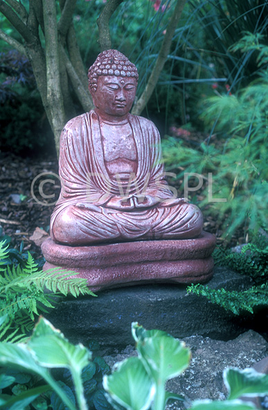 stock photo image: Garden, gardens, statue, statues, garden statue, garden statues, statue, buddha, buddha, rock, rocks.