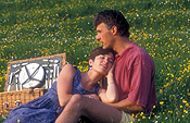 People, couple, couples, man, men, male, males, female, females, outdoors, picnic, picnics, basket, baskets, picnic basket, picnic baskets, buttercup, buttercups, Flora, flower, flowers, yellow, yellow flower, yellow flowers, hug, hugs, hugging, cuddle, cuddles, cuddling, embrace, embraces, embracing, Australia, Sport pictures, Sports, balloon images, hot air balloons