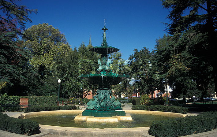 stock photo image: Australia, New South Wales, Bathurst, park, parks, machattie, machattie park, tree, trees, hedge, hedges, hedging, fountain, fountains, gaol, gaols, jail, jails, bathurst gaol, bathurst jail, prison, prisons.