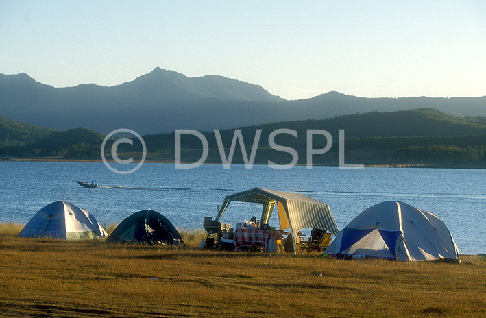 stock photo image: Australia, qld, queensland, moogerah, moogerah peaks, moogerah peaks np, moogerah peaks national park, National Park, National Parks, great dividing range, camp, camping, campers, lake moogerah, moogerah, lake, lakes, tent, tents, camping tent, camping tents, water.