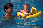 Child, children, baby, babies, infant, infants, mother, mothers, female, females, pool, pools, swimming pool, swimming pools, flotation, flotation aid, flotation aids, outdoors, swim, swims, swimming, safety, child safety, woman, women, outdoors, caution, livesaving, water safety, safety, Australia, Sport pictures, Sports, balloon images, hot air balloons