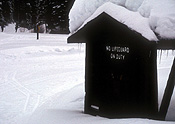 Canada, manning park, cascade mountains, british columbia, sign, signs, lifeguard, lifeguards, snow, snow scene, snow scenes, winter.