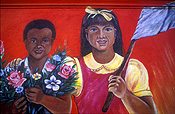 America, usa, united states, united states of america, mural, murals, art, san francisco, california, religion, church, churches, architecture, religious building, religious buildings, child, children, flag, flags, resistance, 500 years of resistance.