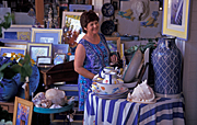 Australia, qld, queensland, eumundi, eumundi market, eumundi markets, market, markets, stall, stalls, market stall, market stalls, picture, pictures, women, women, people, vase, vases, shell, shells, blue.