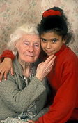 Family, Families, grandparent, grandparents, grandaughter, grandaughters, people, child, children, girl, girls, people, woman, women, female, females, old woman, old women, elderly woman, elderly women, old people, elderly people, aged, aged people, aged person, old, elderly, aged, indoors, hug, hugs, hugging, cuddle, cuddles, cuddling, embrace, embraces, embracing, Australia, Sport pictures, Sports, balloon images, hot air balloons