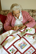 Australia, people, woman, women, female, females, old woman, old women, elderly woman, elderly women, old, aged, elderly, retire, retiree, retirees, retirement home, retirement homes, retirement village, retirement villages, quilt, quilts, quilting.