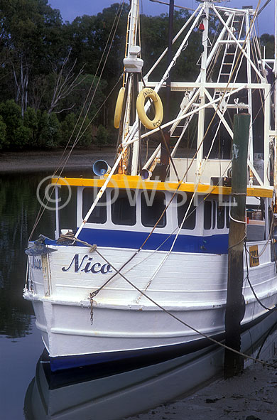 stock photo image: Australia, qld, queensland, sandgate, creek, creeks, water, cabbage tree, cabbage tree creek, boat, boats, boating, vehicle, vehicles, fishing, fishing industry, fishing boat, fishing boats, industry, commercial, commercial fishing, trawler, trawlers, fishing trawler, fishing trawlers, moored, mooring, moorings, marina, marinas.