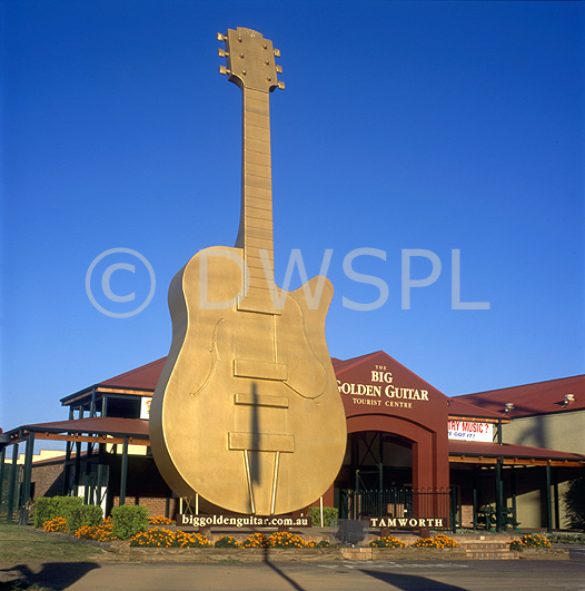 stock photo image: Australia, New South Wales, tamworth, guitar, guitars, big thing, big things, musical instrument, musical instruments, big guitar, big guitars, golden guitar, golden guitars.