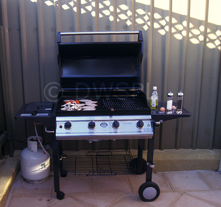 stock photo image: Australia, barbeque, barbies, outdoor eating, food, fences