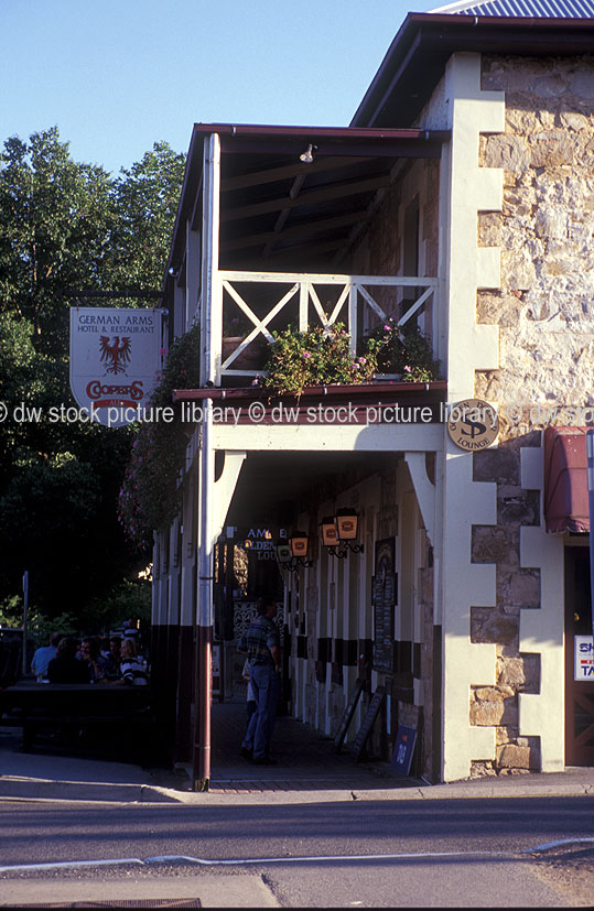 stock photo image: Australia, SA, South Australia, Hahndorf, German Arms Hotel, Architecture, balcony, balconies, Hotel, Hotels, Pub, pubs, adelaide, adelaide hills.