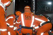 Australia, SA, South Australia, Emergency, Emergencies, Emergency service, Emergency services, SES, Rescue, Rescue Services, Accident, Accidents, vehicle, Car, Car accident, Car accidents, man, men, male, males, occupation, occupations, outdoors, uniform, uniforms, helmet, helmets, safety.